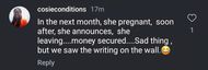 Instagram user's comment on Hunter and Lenee's marriage